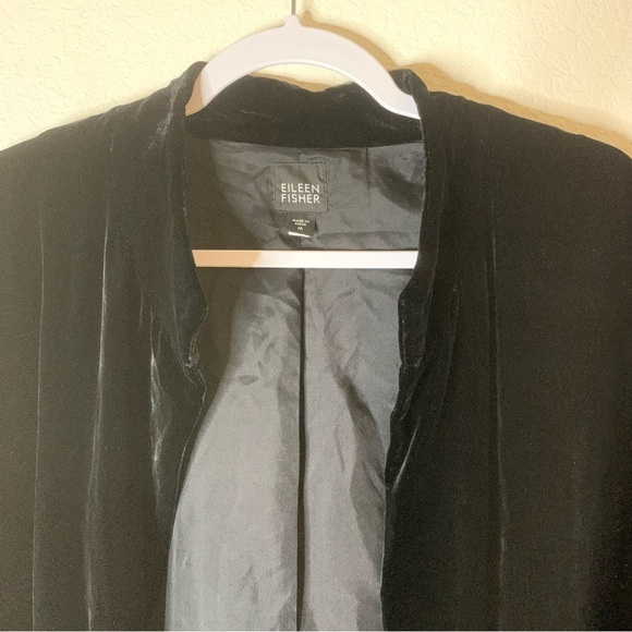 Eileen fisher Womens black velvet silk lined open midi cardigan pockets M - Picture 5 of 8